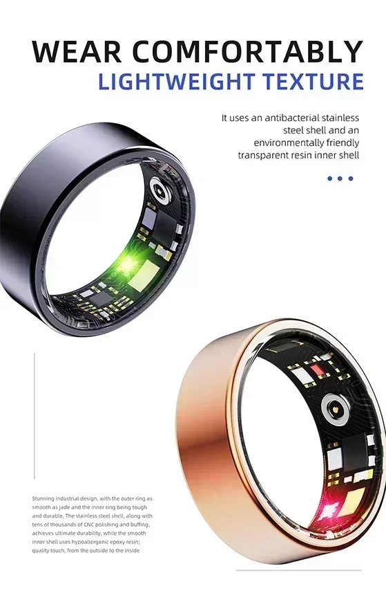 Zordai 2024 New R11M Smart Ring Heart Rate Sleep Monitoring IP68 Waterproof Multi-sport Mode Titanium Steel Shell Ring For Adult