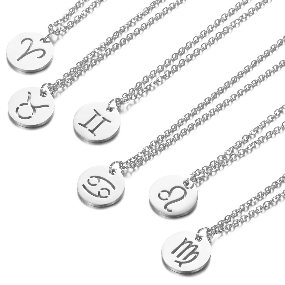 Weixing titanium steel twelve constellation necklace female European and American constellation symbol stainless steel pendant necklace jewelry wholesale
