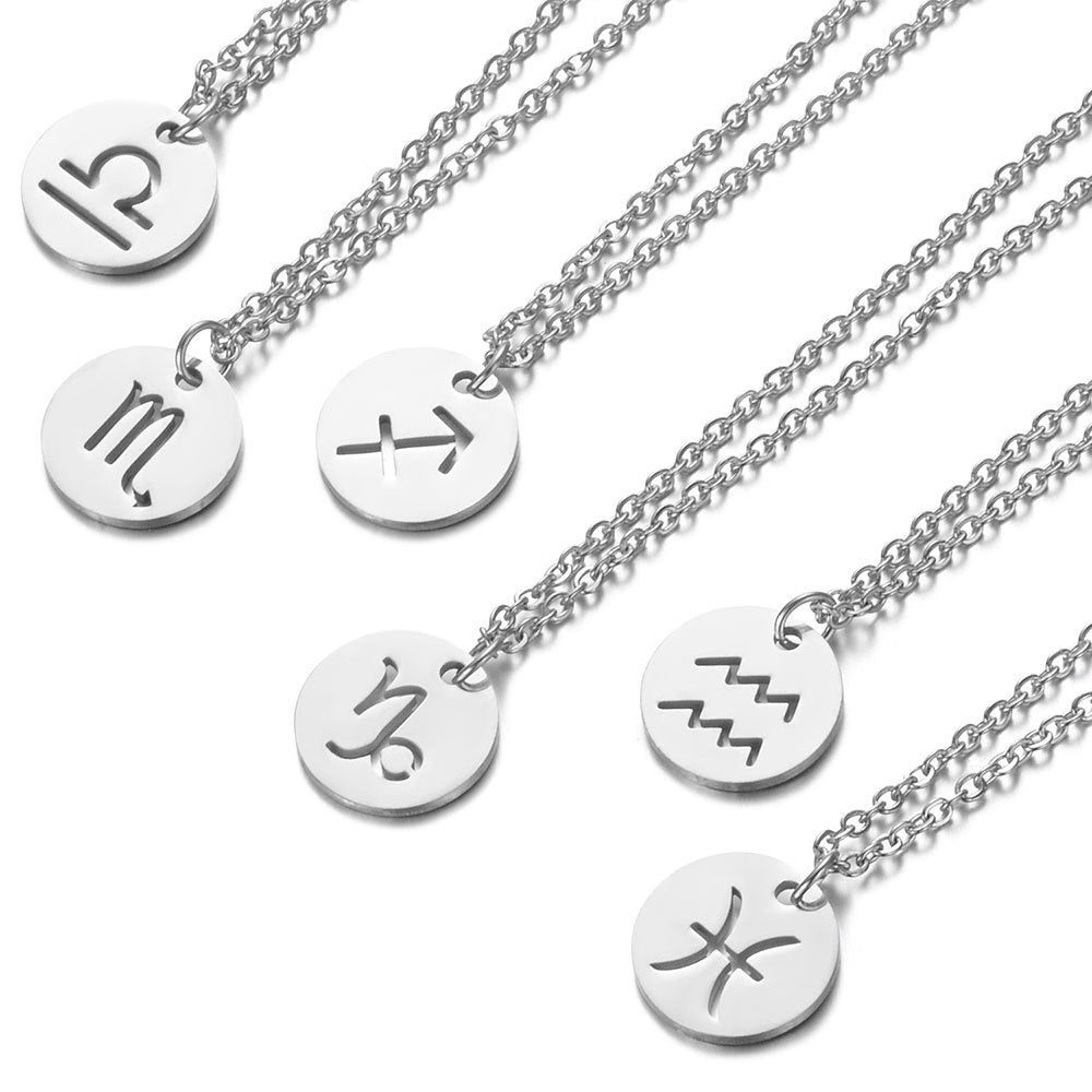 Weixing titanium steel twelve constellation necklace female European and American constellation symbol stainless steel pendant necklace jewelry wholesale