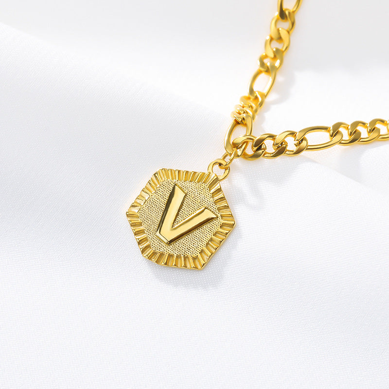 Cross-border explosion money chain 26 uppercase English letters stainless steel anklet summer fashion necklace men and women clavicle chain