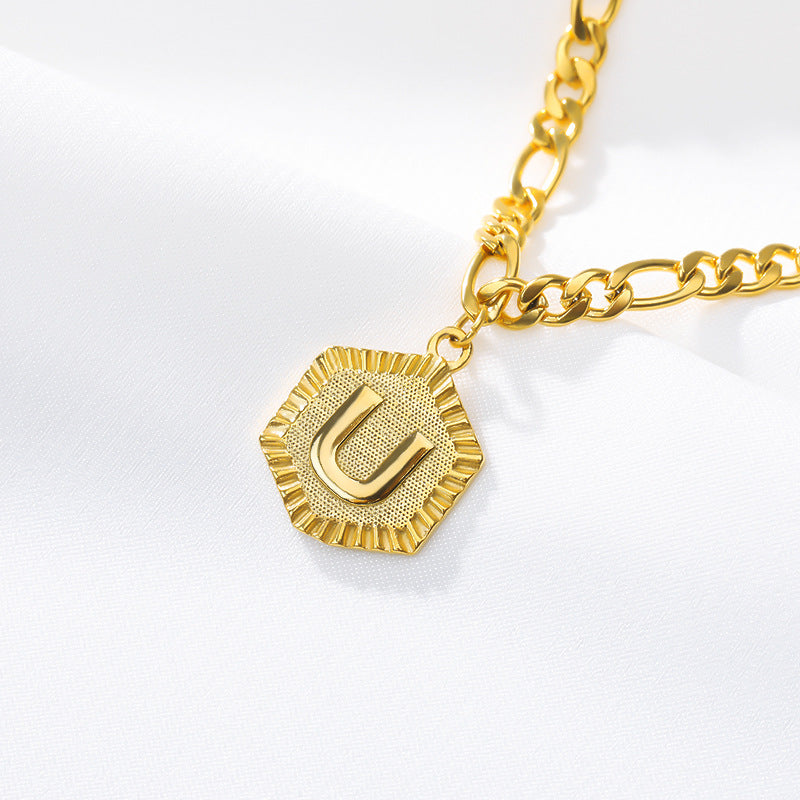 Cross-border explosion money chain 26 uppercase English letters stainless steel anklet summer fashion necklace men and women clavicle chain