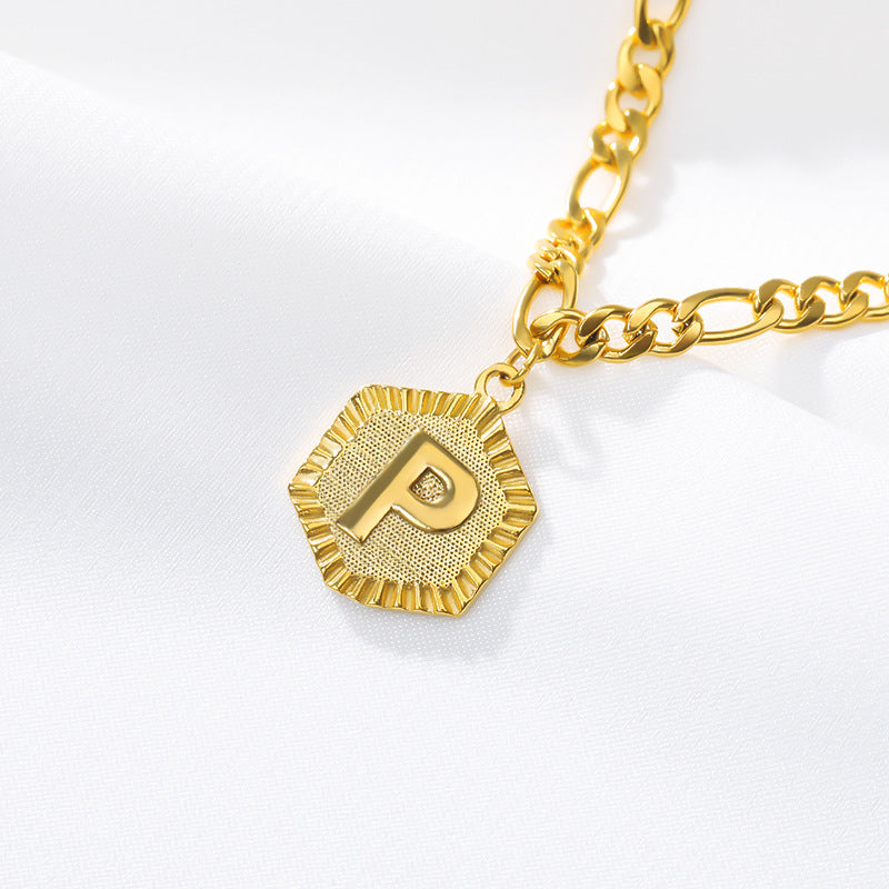 Cross-border explosion money chain 26 uppercase English letters stainless steel anklet summer fashion necklace men and women clavicle chain