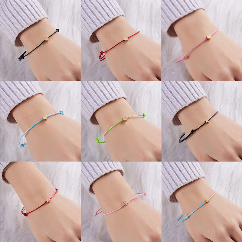 Wish Card Adjustable Hand-woven Rope Bracelet Femme Minimalist Heart Crown Round String Ehthic Bracelet Fashion Women Jewelry