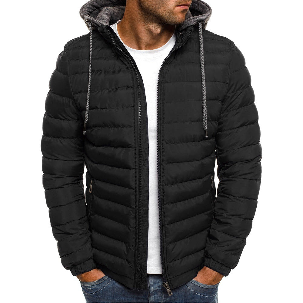 Autumn and winter foreign trade new men's fashion casual hooded solid color cotton coat men's
