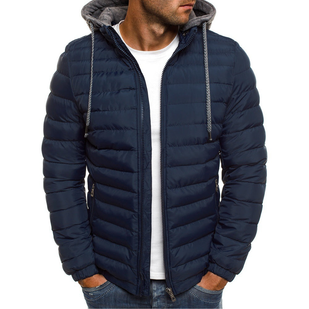 Autumn and winter foreign trade new men's fashion casual hooded solid color cotton coat men's