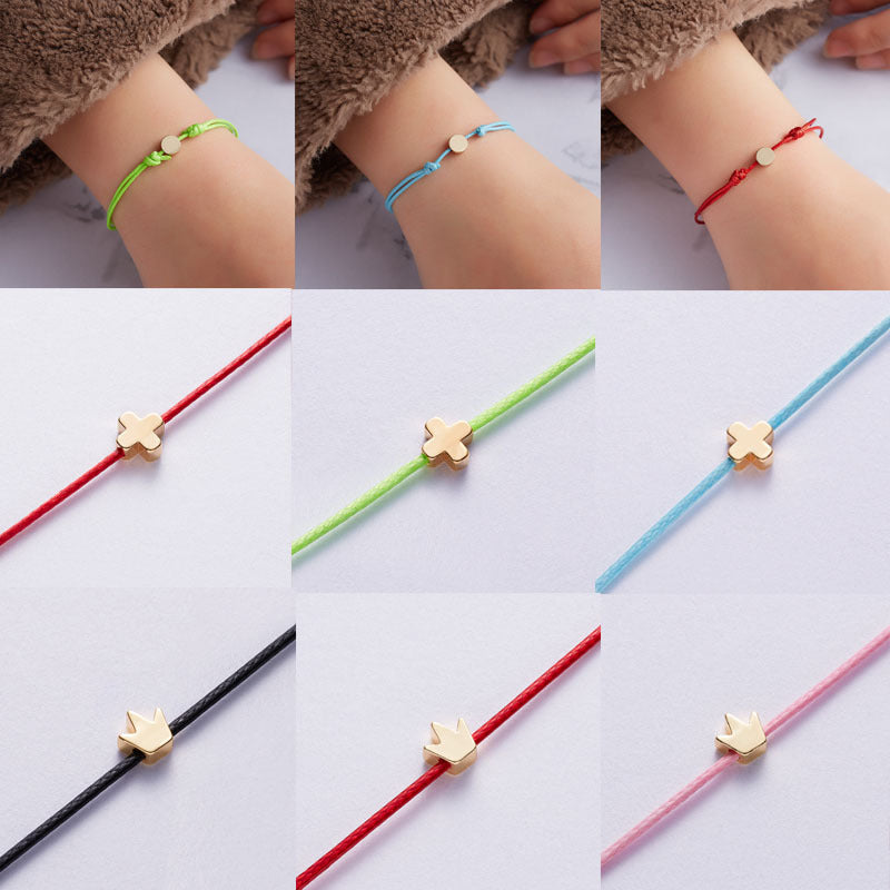Wish Card Adjustable Hand-woven Rope Bracelet Femme Minimalist Heart Crown Round String Ehthic Bracelet Fashion Women Jewelry