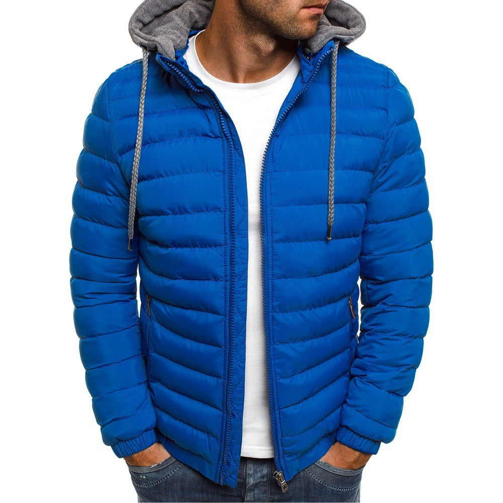 Autumn and winter foreign trade new men's fashion casual hooded solid color cotton coat men's