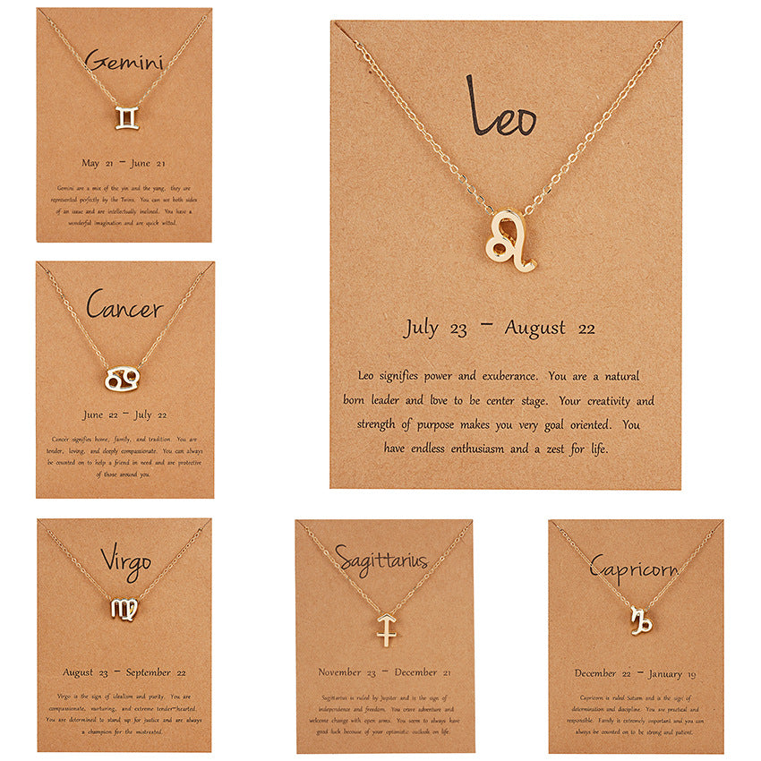 European and American fashion cross-border new creative symbol version 12 constellation rhinestone paper card necklace wild clavicle chain wholesale