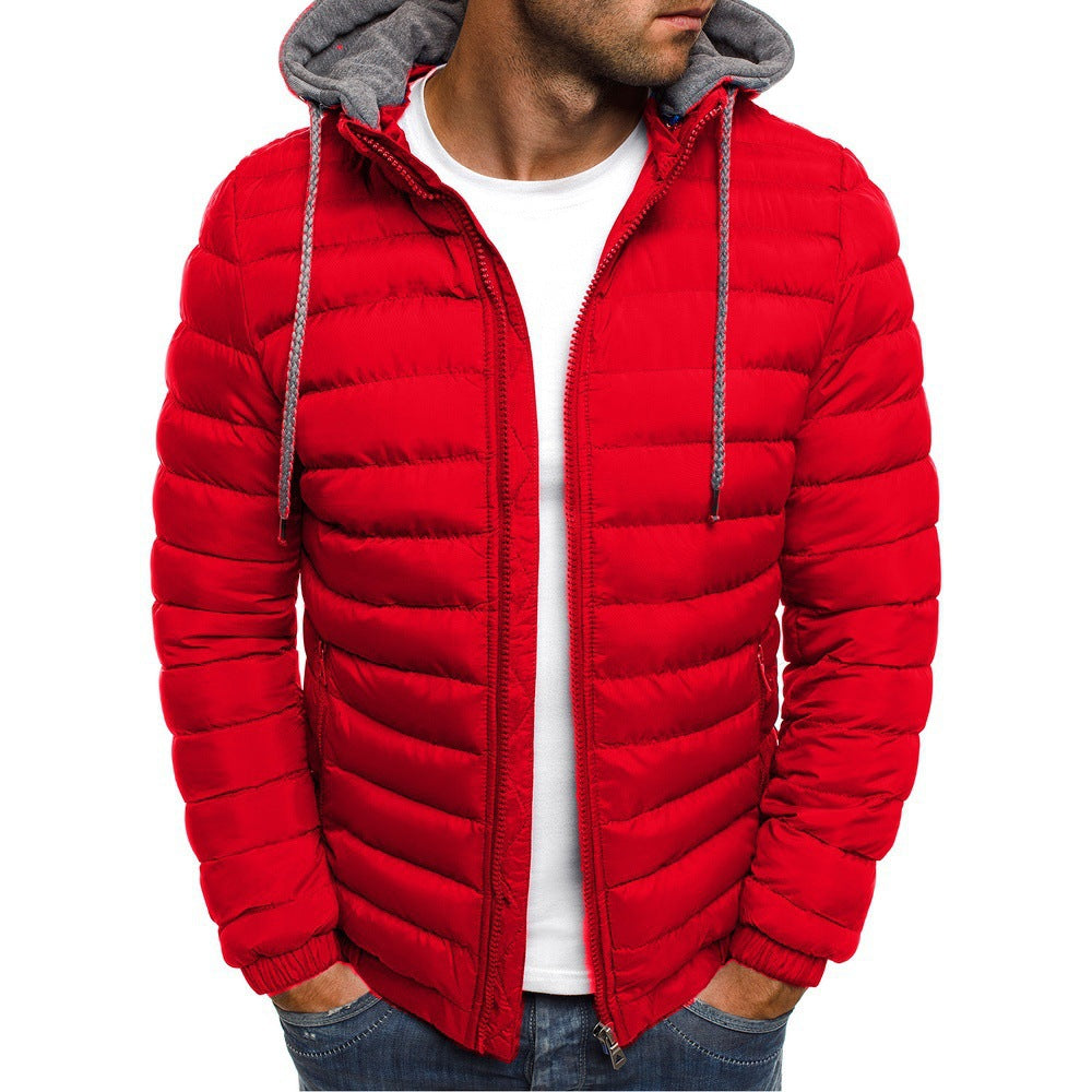 Autumn and winter foreign trade new men's fashion casual hooded solid color cotton coat men's