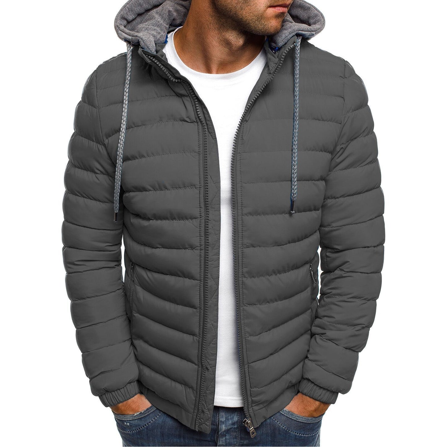 Autumn and winter foreign trade new men's fashion casual hooded solid color cotton coat men's