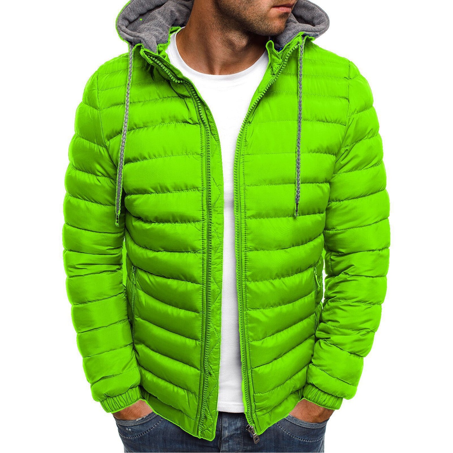 Autumn and winter foreign trade new men's fashion casual hooded solid color cotton coat men's