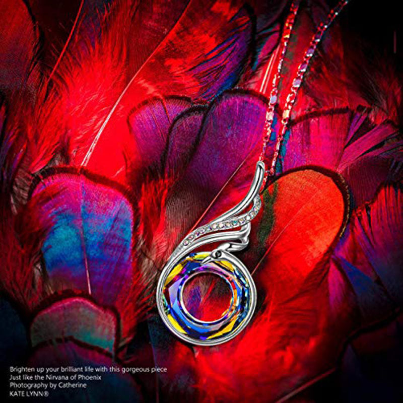 New Valentine's Day Necklace Colorful Crystal Peacock Gradient Cross-Border Europe and the United States Explosion Model Ethnic Style Jewelry Women