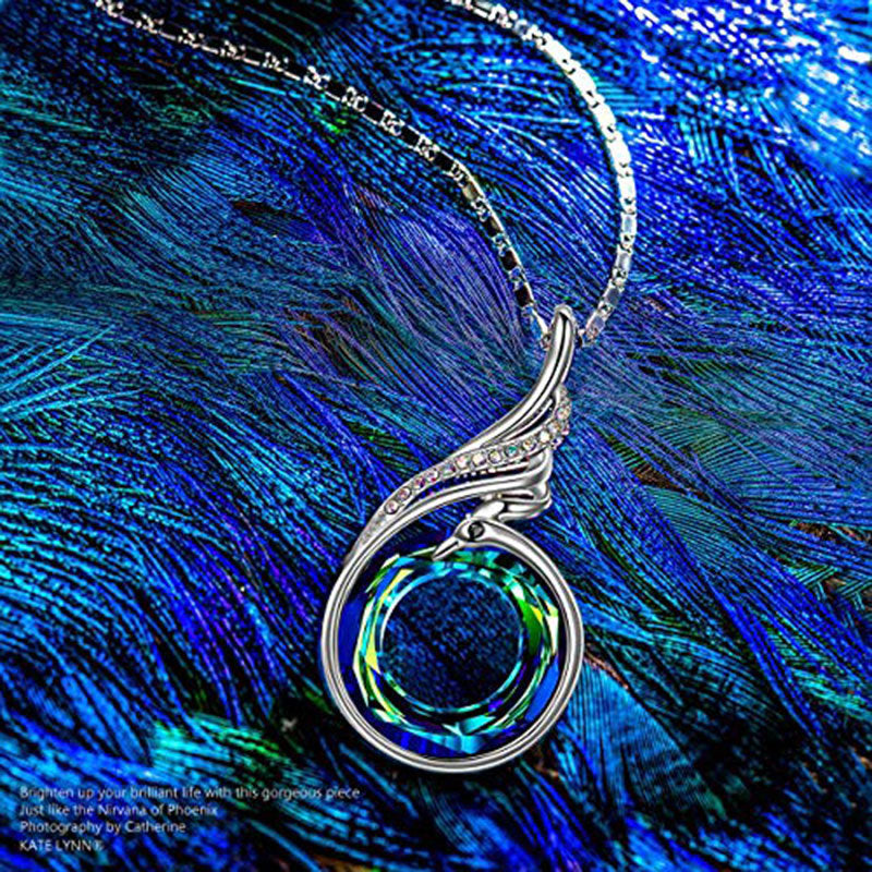 New Valentine's Day Necklace Colorful Crystal Peacock Gradient Cross-Border Europe and the United States Explosion Model Ethnic Style Jewelry Women