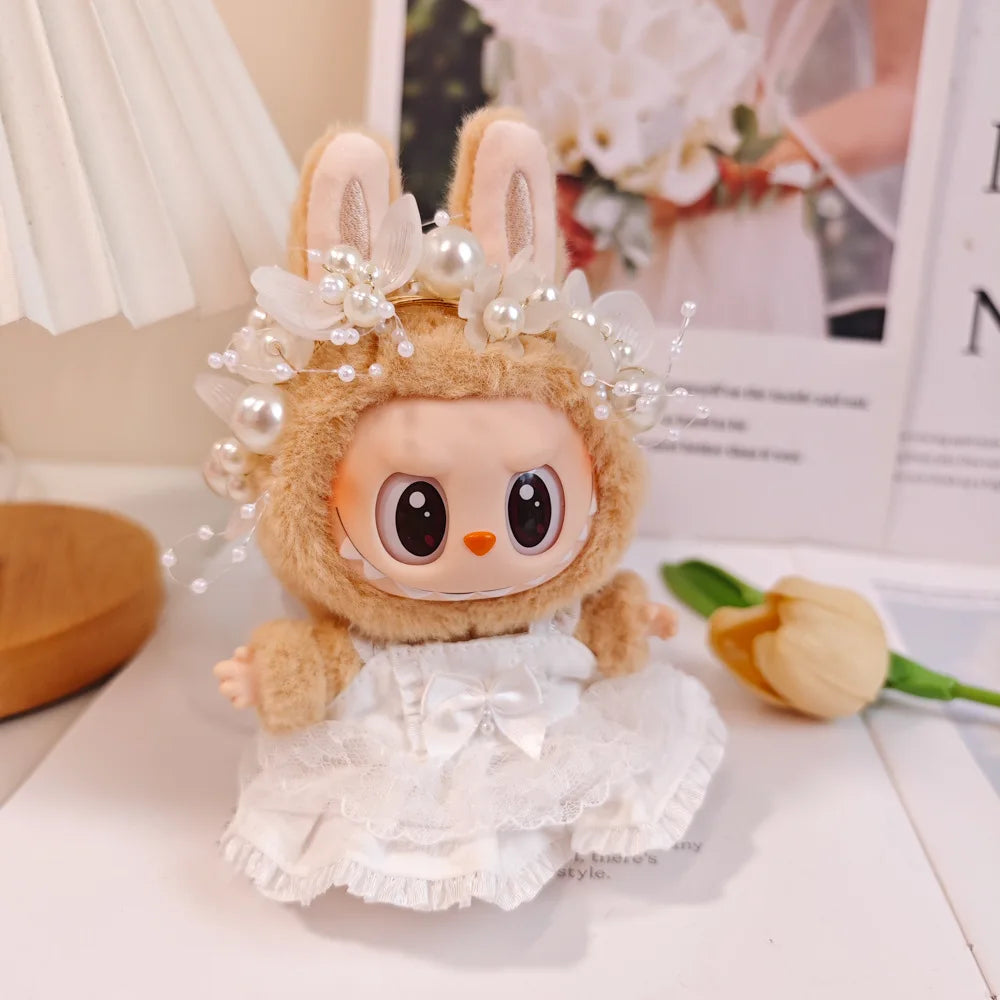 17cm Labubu I II Idol Dolls Cute Mini Plush Doll'S Clothes Korea Kpop Exo Idol Dolls DIY Accessories Pink Skirt Gifts New Style