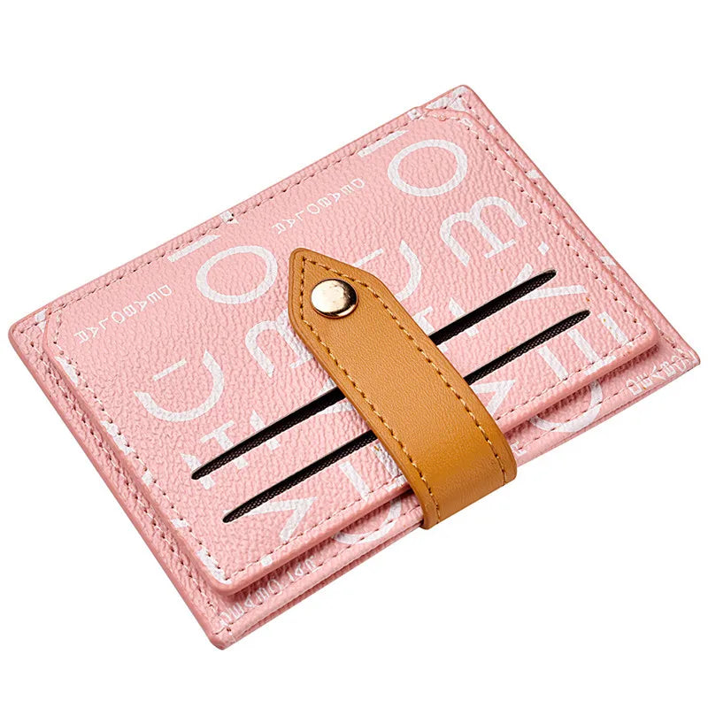 Women's Letter Printing Slim Card Holder PU Leather Mini Short Wallets Female Travel Small Money Purse Bank Card Case Package