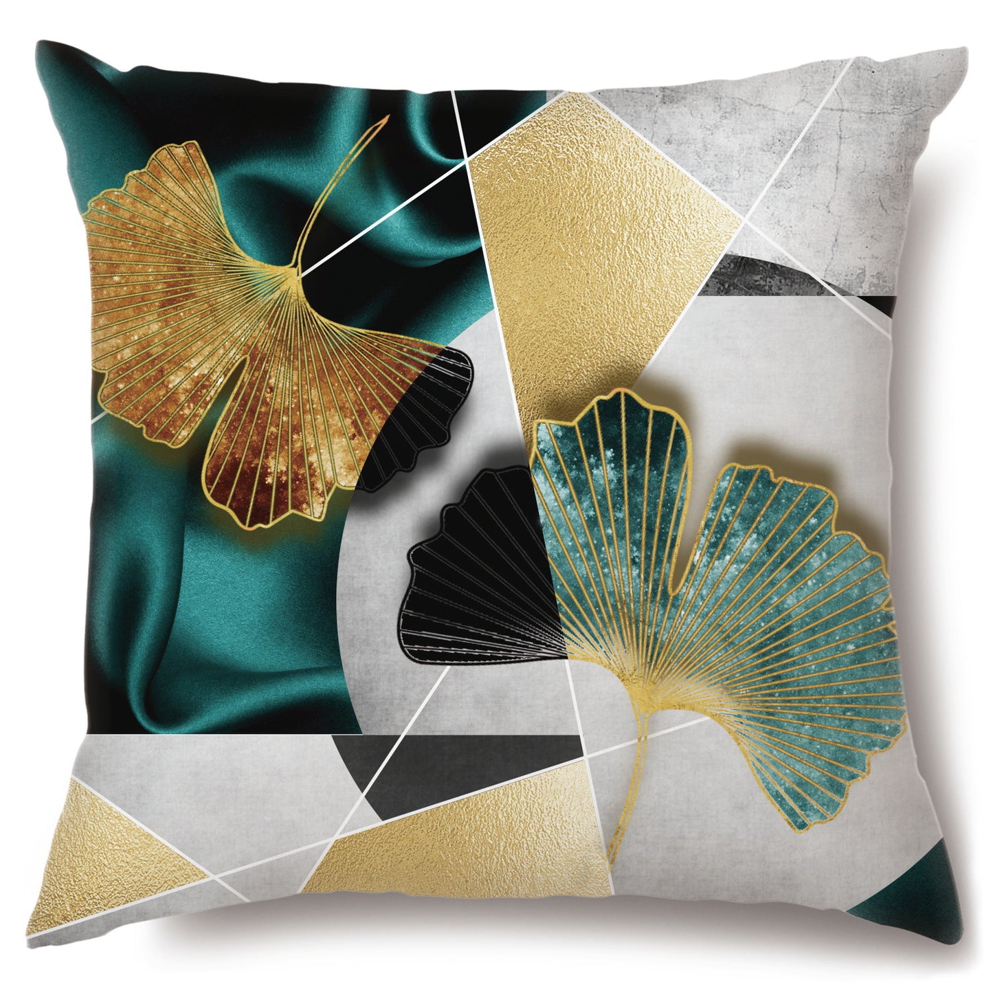 Cross-border Plush Pillow Gold Ginkgo Leaf Pillow Tea Art Home Sofa Cushion Bedside Pillowcase