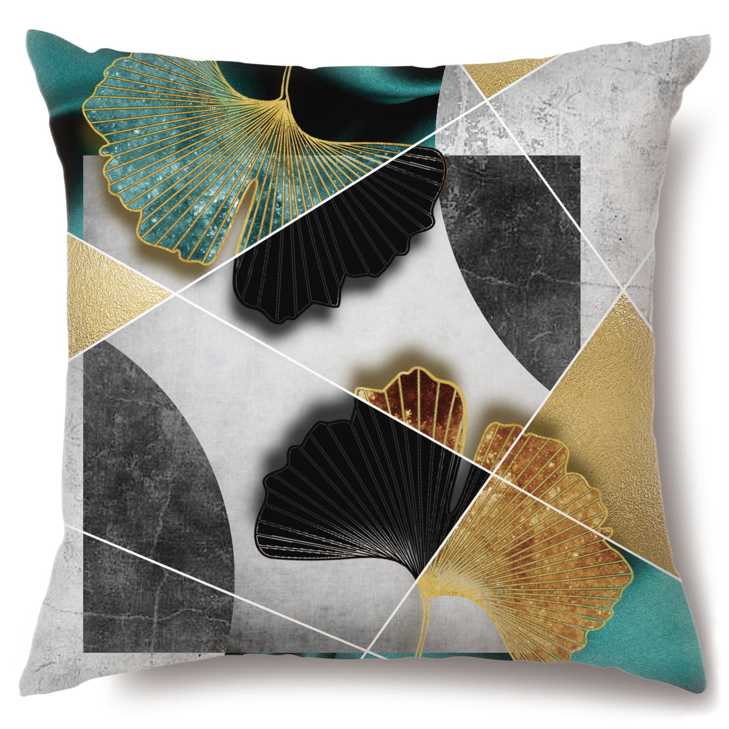Cross-border Plush Pillow Gold Ginkgo Leaf Pillow Tea Art Home Sofa Cushion Bedside Pillowcase