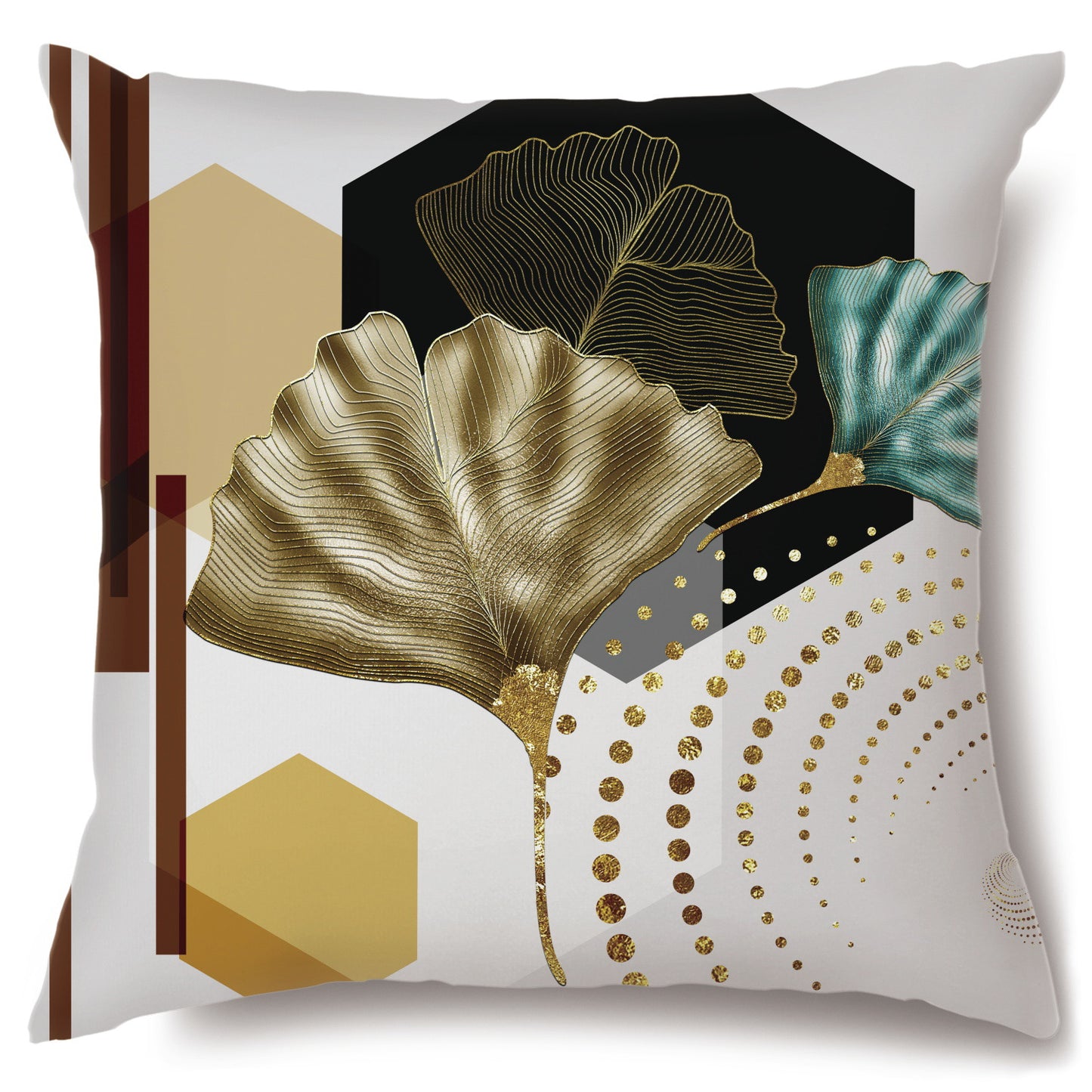Cross-border Plush Pillow Gold Ginkgo Leaf Pillow Tea Art Home Sofa Cushion Bedside Pillowcase