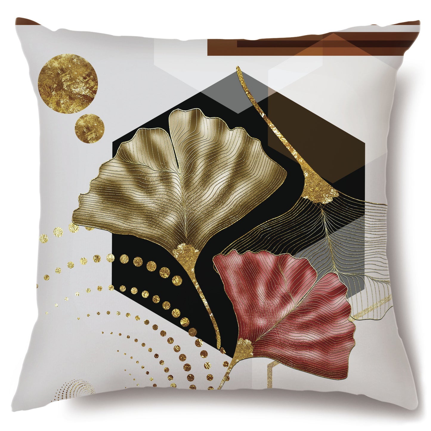 Cross-border Plush Pillow Gold Ginkgo Leaf Pillow Tea Art Home Sofa Cushion Bedside Pillowcase
