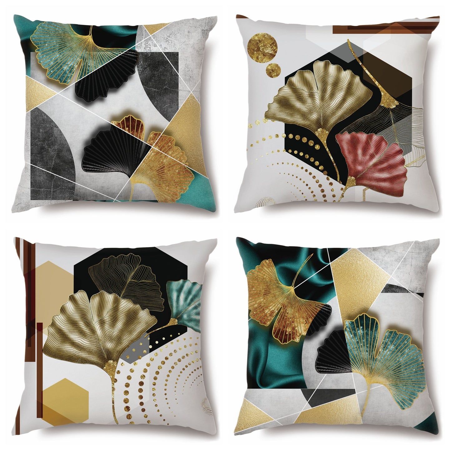 Cross-border Plush Pillow Gold Ginkgo Leaf Pillow Tea Art Home Sofa Cushion Bedside Pillowcase