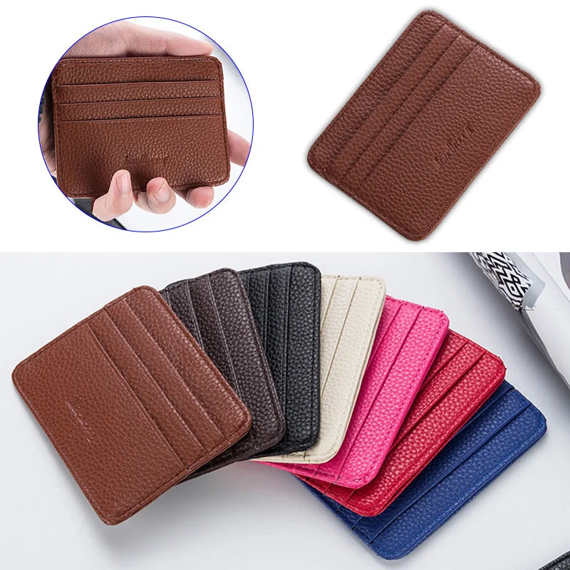 2024 Fashion Women Slim Minimalist Wallet Durable PU Leather Credit Card Case Holder Short Purse Men Card Package Organizer Clip