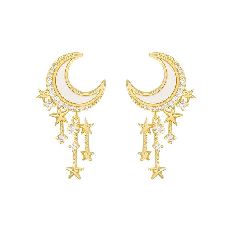 925 Silver Needle Moon Star Stud Earrings Korea Dongdaemun Fashion Creative Design Earrings Trend Fashion Earrings