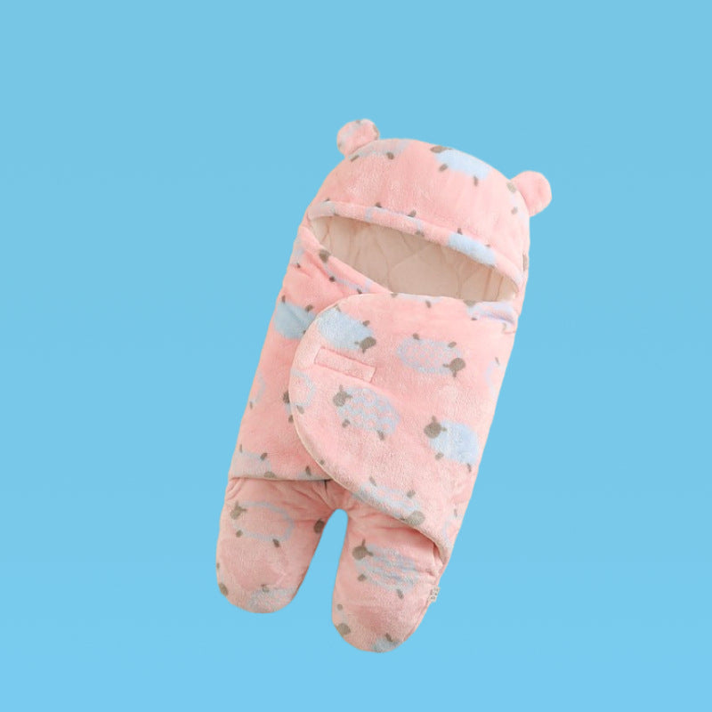 Children's autumn and winter one-piece baby sleeping bag autumn and winter thickening one-piece hooded bag leg split pajamas baby candle bag
