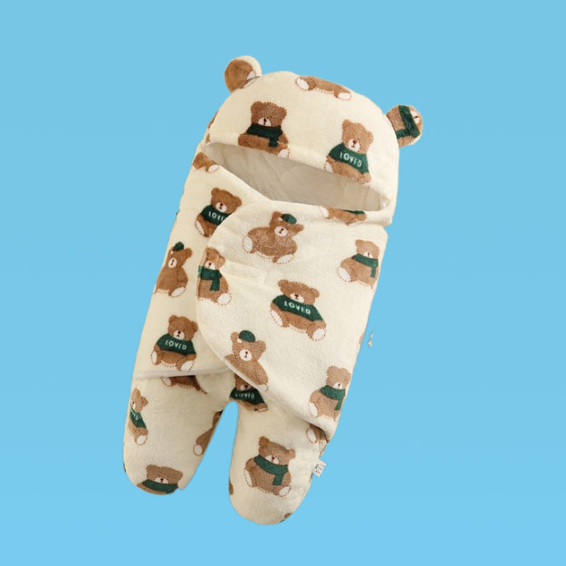 Children's autumn and winter one-piece baby sleeping bag autumn and winter thickening one-piece hooded bag leg split pajamas baby candle bag