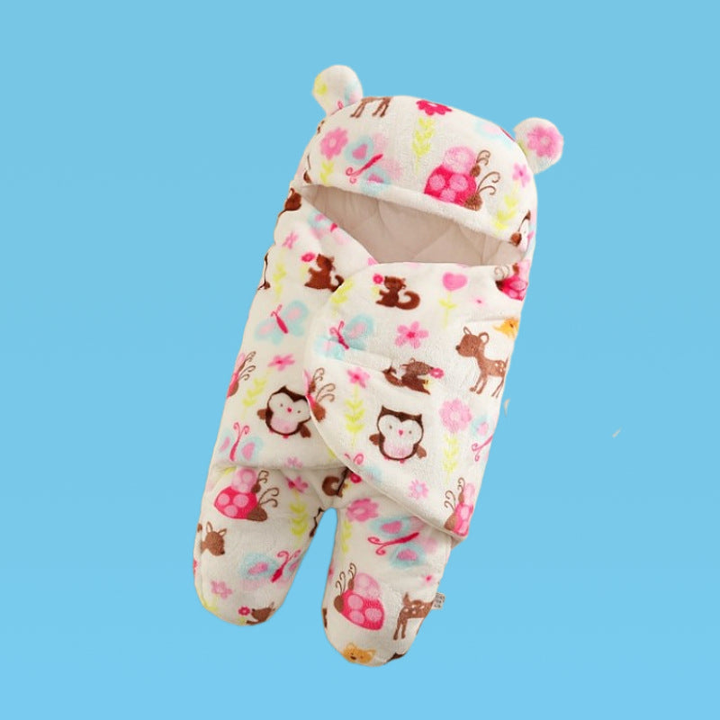Children's autumn and winter one-piece baby sleeping bag autumn and winter thickening one-piece hooded bag leg split pajamas baby candle bag