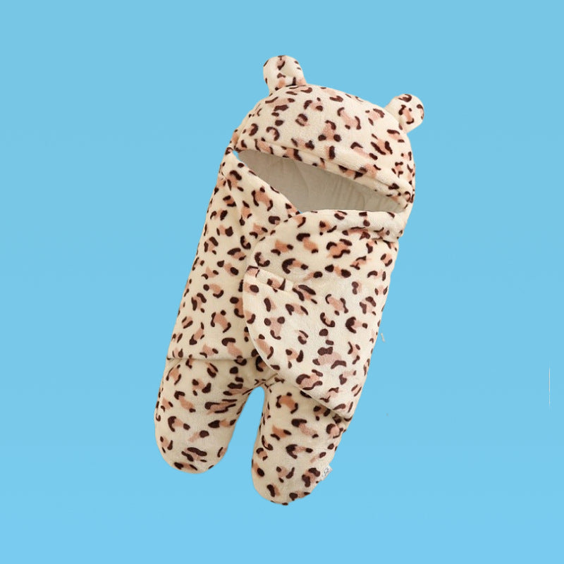 Children's autumn and winter one-piece baby sleeping bag autumn and winter thickening one-piece hooded bag leg split pajamas baby candle bag