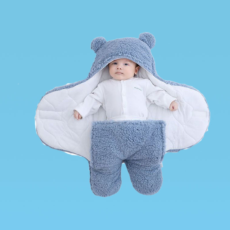 Children's autumn and winter one-piece baby sleeping bag autumn and winter thickening one-piece hooded bag leg split pajamas baby candle bag