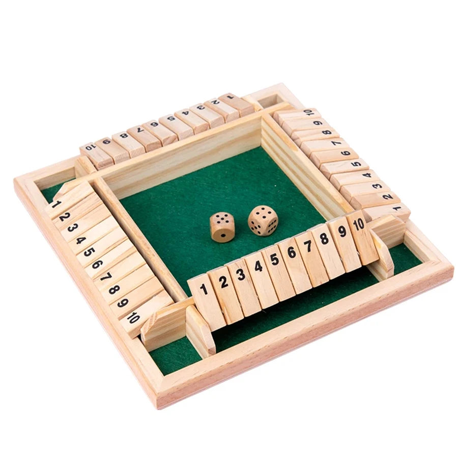 Deluxe Four Sided 10 Numbers Shut The Box Board Game Set Dice Party Club Drinking Games for Adults Families