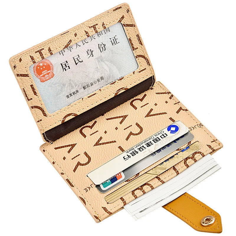 Women's Letter Printing Slim Card Holder PU Leather Mini Short Wallets Female Travel Small Money Purse Bank Card Case Package