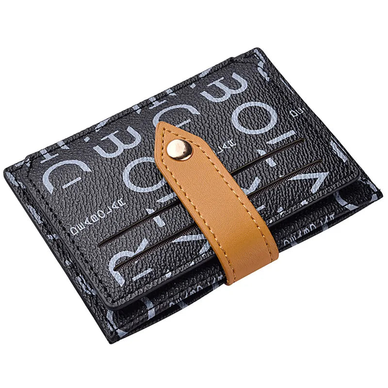 Women's Letter Printing Slim Card Holder PU Leather Mini Short Wallets Female Travel Small Money Purse Bank Card Case Package