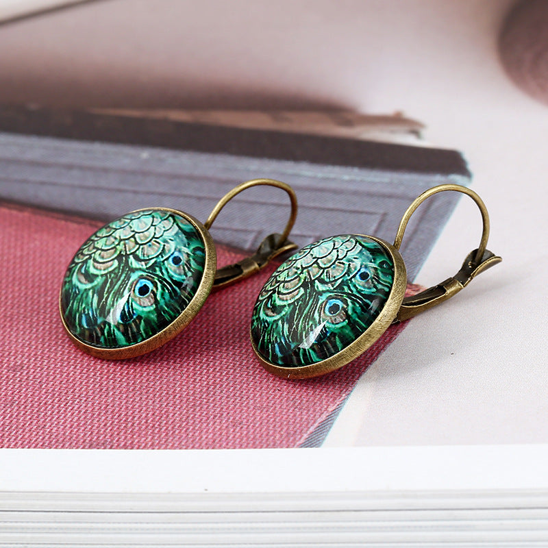 Spot Jewelry Earrings European Beauty Time Gemstone Vintage Feather Earrings AliExpress Explosion Earrings