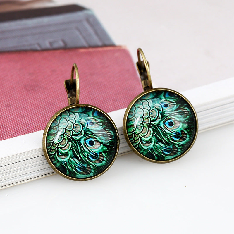 Spot Jewelry Earrings European Beauty Time Gemstone Vintage Feather Earrings AliExpress Explosion Earrings