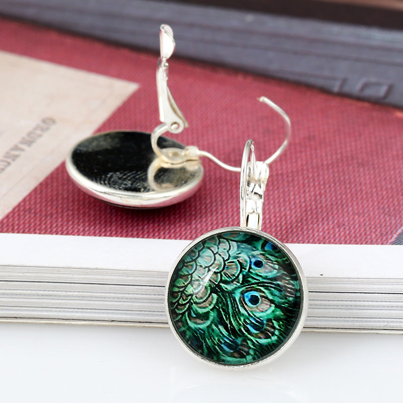 Spot Jewelry Earrings European Beauty Time Gemstone Vintage Feather Earrings AliExpress Explosion Earrings