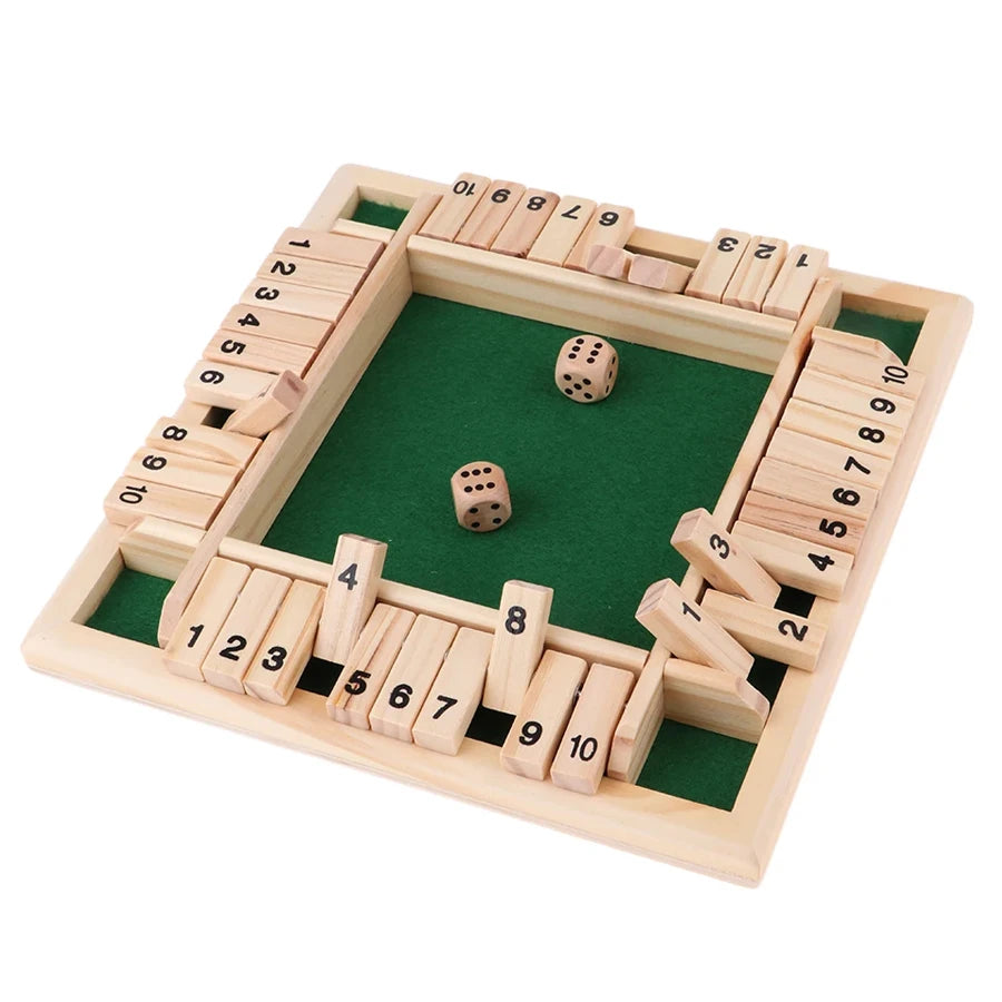 Deluxe Four Sided 10 Numbers Shut The Box Board Game Set Dice Party Club Drinking Games for Adults Families