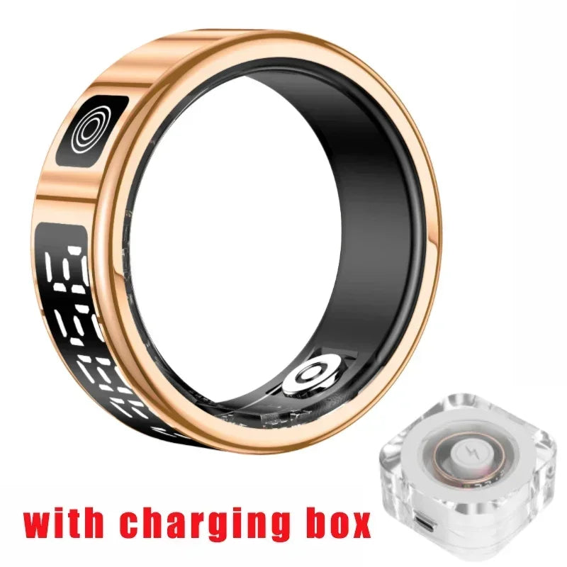 Smart Ring with Charging Box for Men Women-Step Health Tracker Heart Rate Blood Oxygen Monitor 5ATM Sleep Monitoring LCD Display