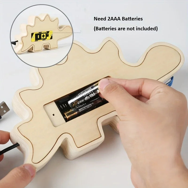 Kids Wooden Dinosaur Activity Circuit Board Busy Light Gear Key Switch Montessori Early Education Learning Sensory Toys children