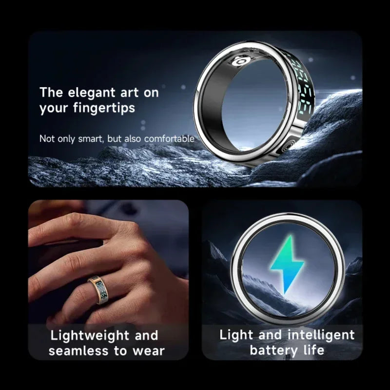 Smart Ring with Charging Box for Men Women-Step Health Tracker Heart Rate Blood Oxygen Monitor 5ATM Sleep Monitoring LCD Display