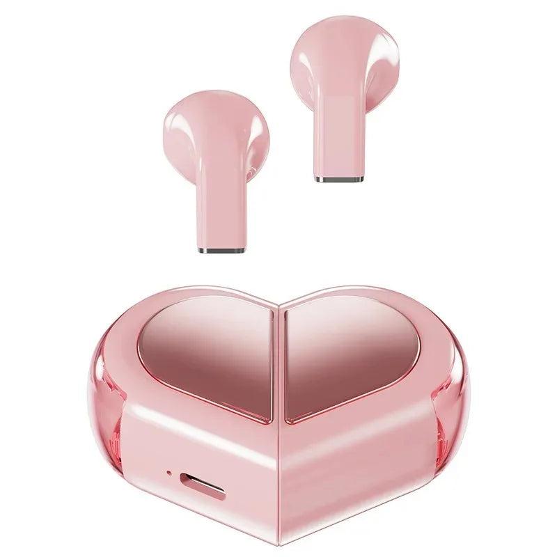 K520 Heart Shaped Bluetooth Earbuds - Stereo Sound, Wireless, HD Music Headphones for Kids, Teens, and Adults