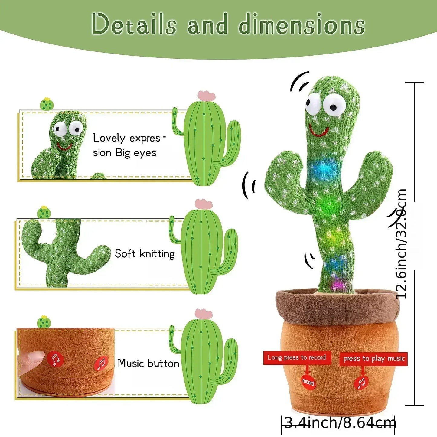 Baby Sunshine Cactus Companion Electronic Plush Toy Dancing and Talking Cactus Toy with 120 Songs Children's Birthday Gifts