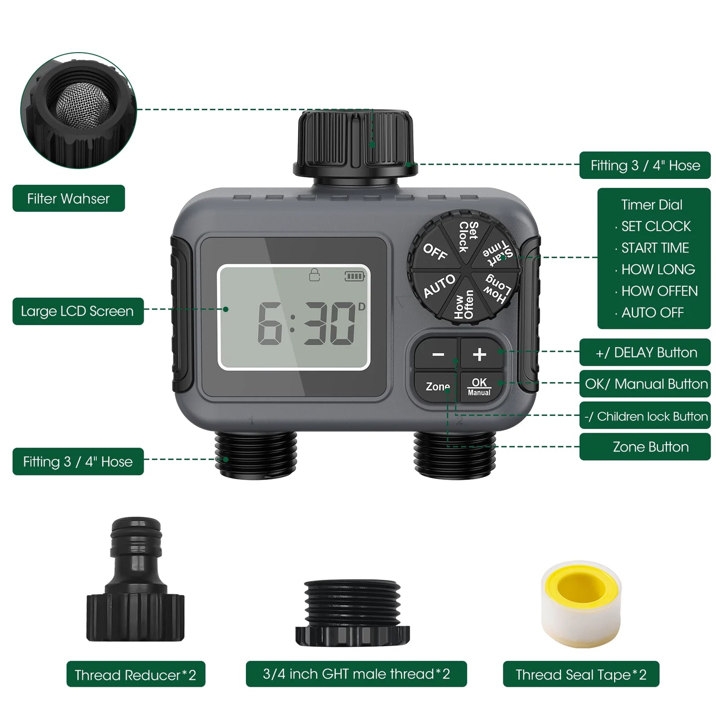 Insoma Smart Irrigation Watering System Dual Outlets Automatic Water Timer Sprinkle Faucet Hose Programmer for Garden Outdoor