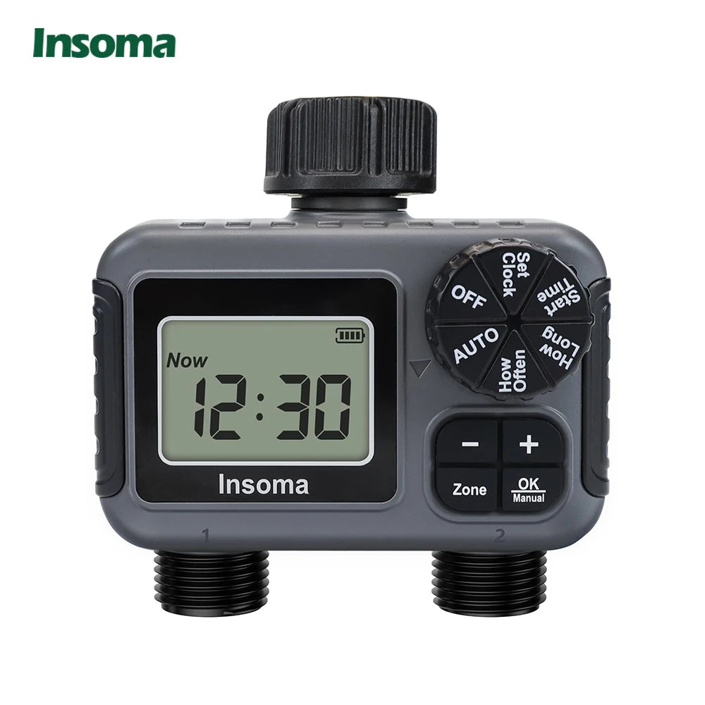 Insoma Smart Irrigation Watering System Dual Outlets Automatic Water Timer Sprinkle Faucet Hose Programmer for Garden Outdoor