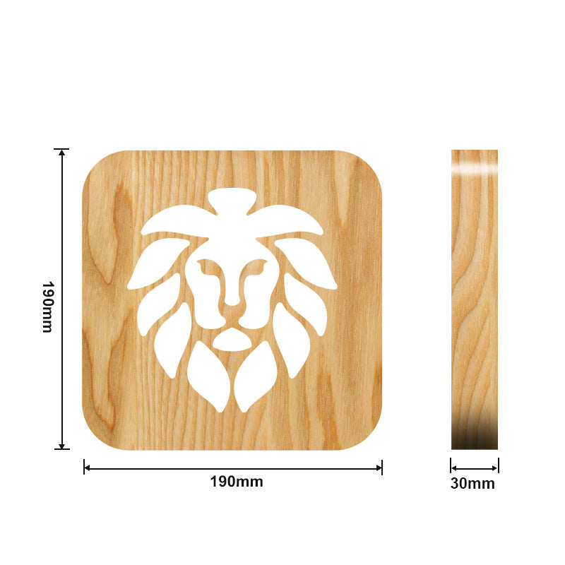 FS-T1886 Cross-border Lion head solid wood table lamp Creative hollow carving gift light New 3D lamp
