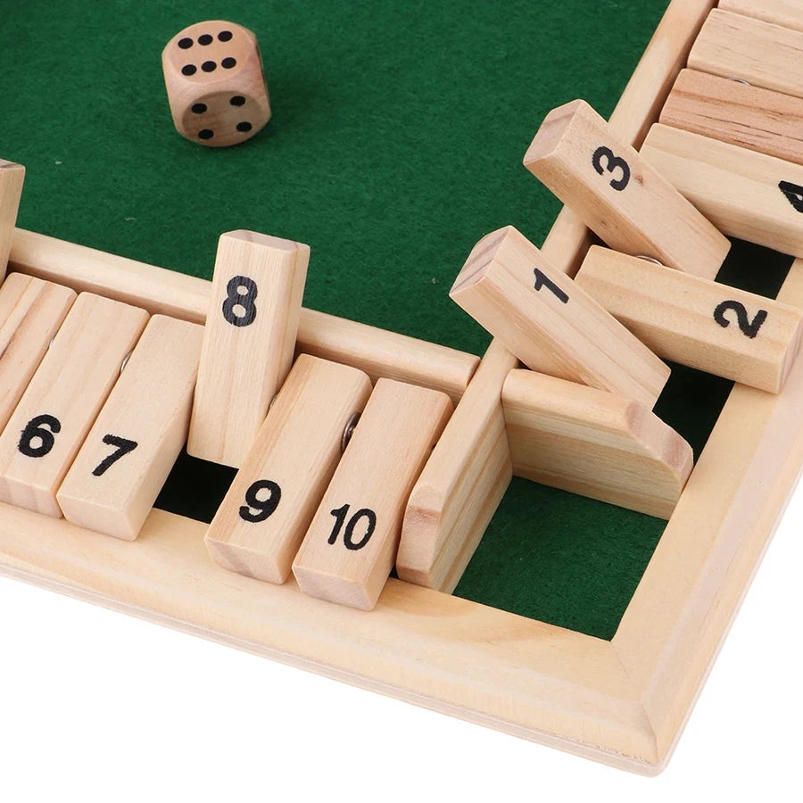Deluxe Four Sided 10 Numbers Shut The Box Board Game Set Dice Party Club Drinking Games for Adults Families