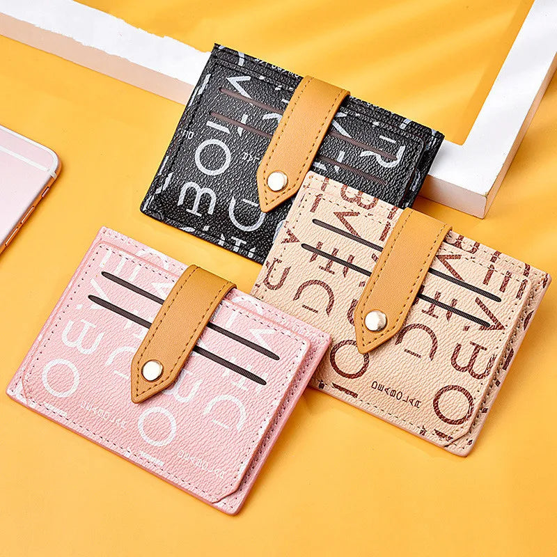 Women's Letter Printing Slim Card Holder PU Leather Mini Short Wallets Female Travel Small Money Purse Bank Card Case Package