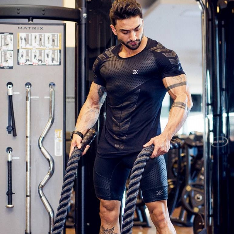 Fitness clothing coach sports t-shirt muscle tights male brother high-elastic training quick-drying clothes short-sleeved fitness clothes men