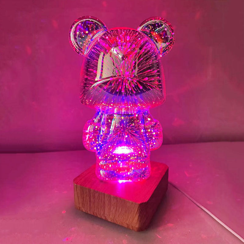 Violent bear LED3D fireworks night light Christmas holiday romantic atmosphere USB small table lamp bedroom decoration.